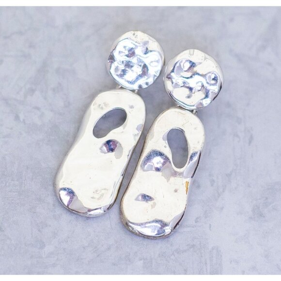 Vintage Dangle Silver Tone Rhinestone Geometric Diamond Earrings - CE1 - Picture 1 of 2